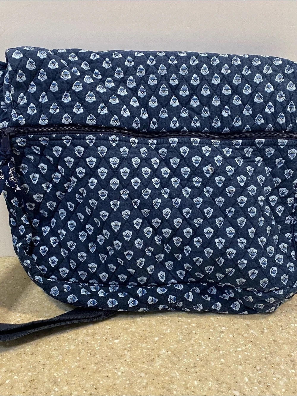 Vera Bradley Quilted Navy Blue Paisley Laptop Messenger Bag